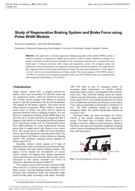 Study of Regenerative Braking System and Brake Force Using Pulse Width Module