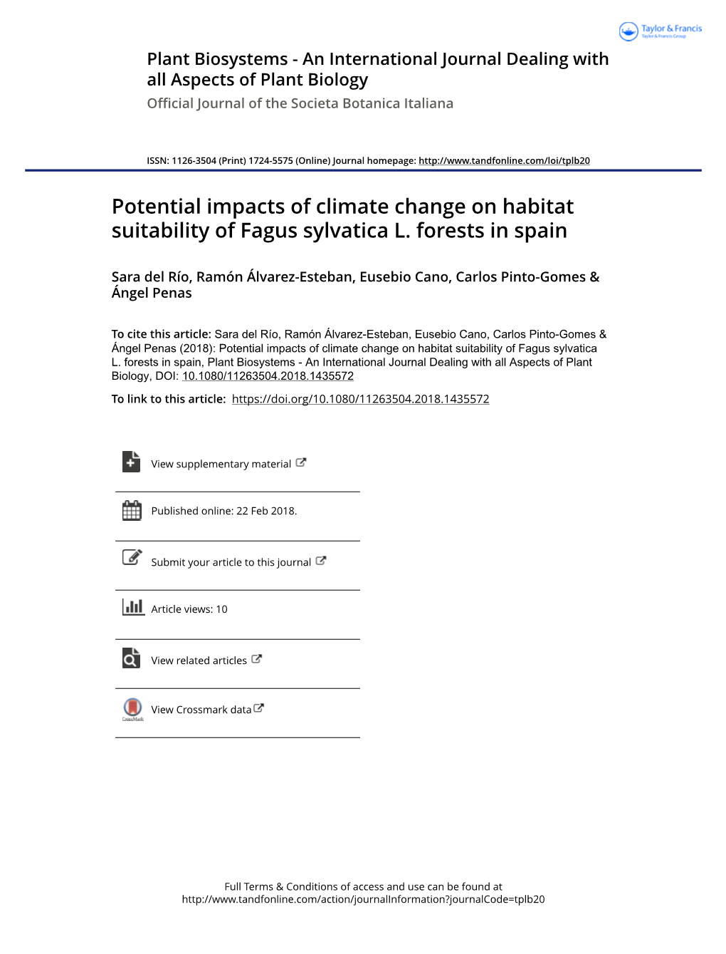 Potential Impacts of Climate Change on Habitat Suitability of Fagus Sylvatica L. Forests in Spain