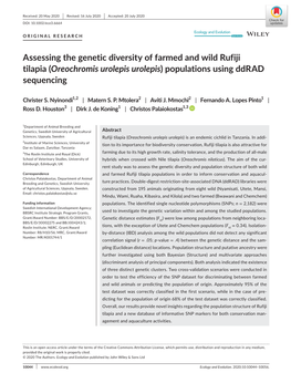 Assessing the Genetic Diversity of Farmed and Wild Rufiji Tilapia (Oreochromis Urolepis Urolepis) Populations Using Ddrad Sequencing