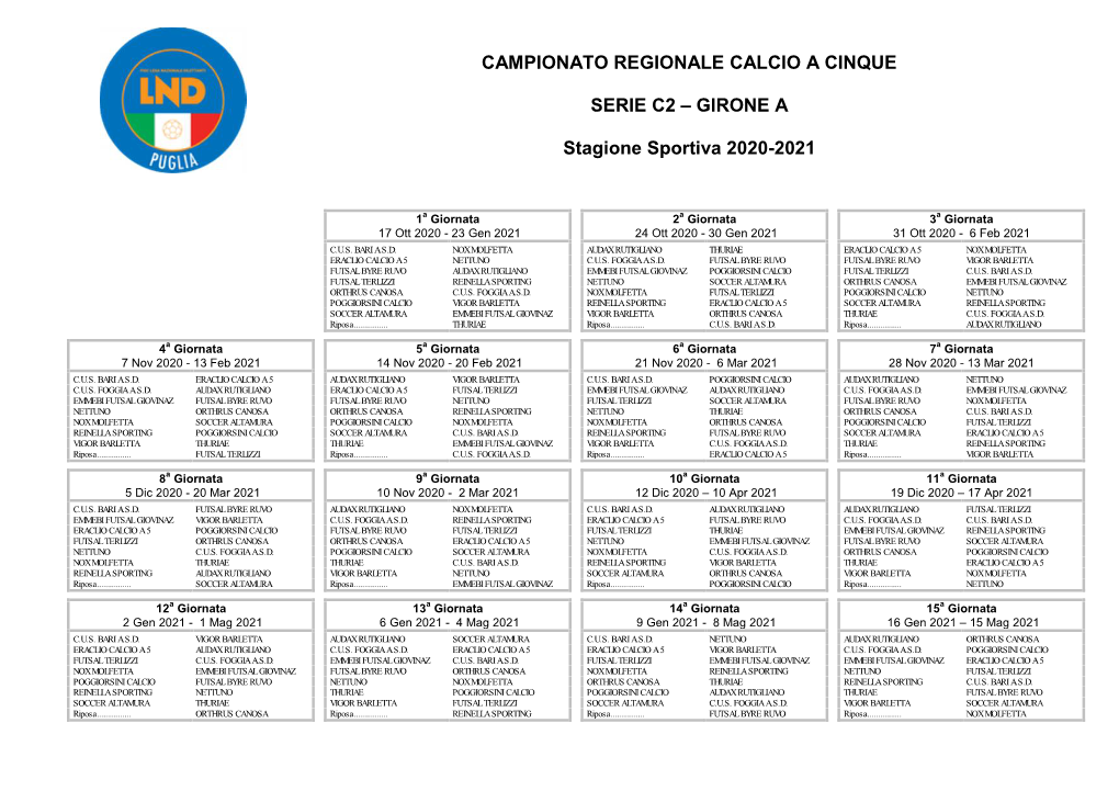Campionato Regionale Calcio a Cinque Serie C2 – Girone A