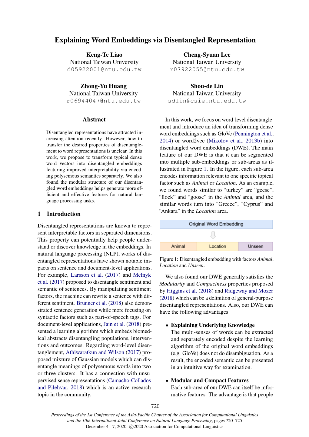 Explaining Word Embeddings Via Disentangled Representation