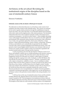 Art History at the Art School: Revisiting the Institutional Origins of the Discipline Based on the Case of Nineteenth-Century Greece