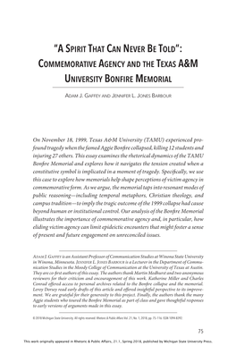 Commemorative Agency and the Texas A&M University Bonfire