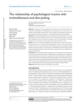 The Relationship of Psychological Trauma with Trichotillomania and Skin Picking