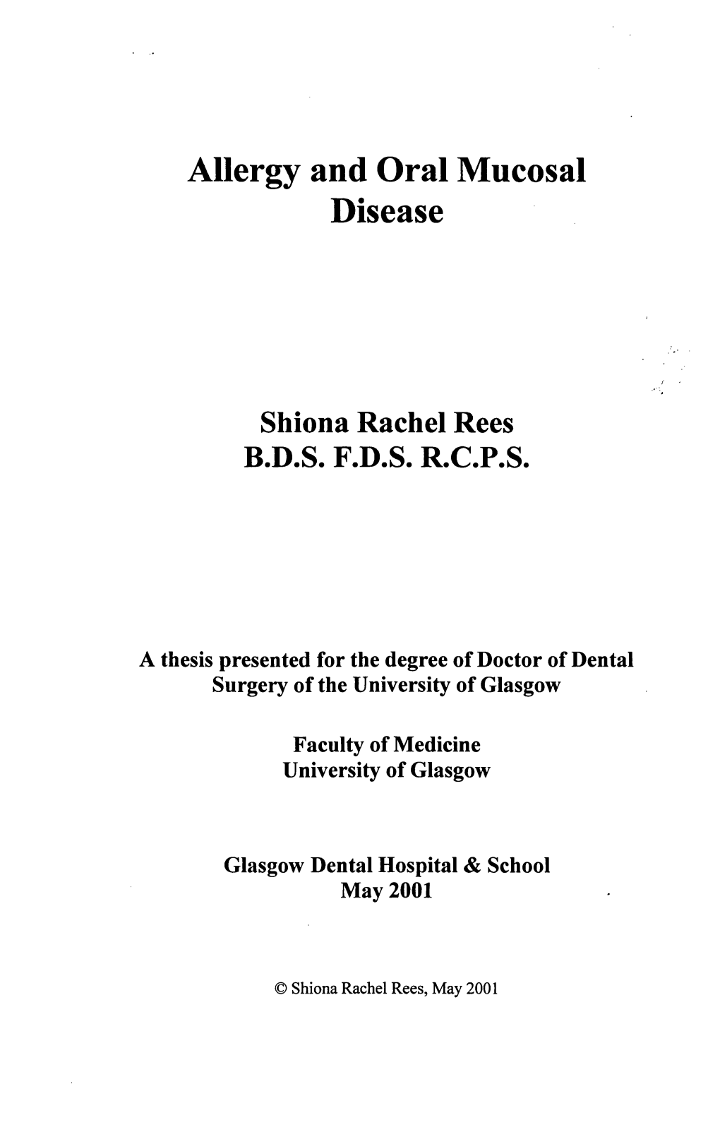 Allergy and Oral Mucosal Disease