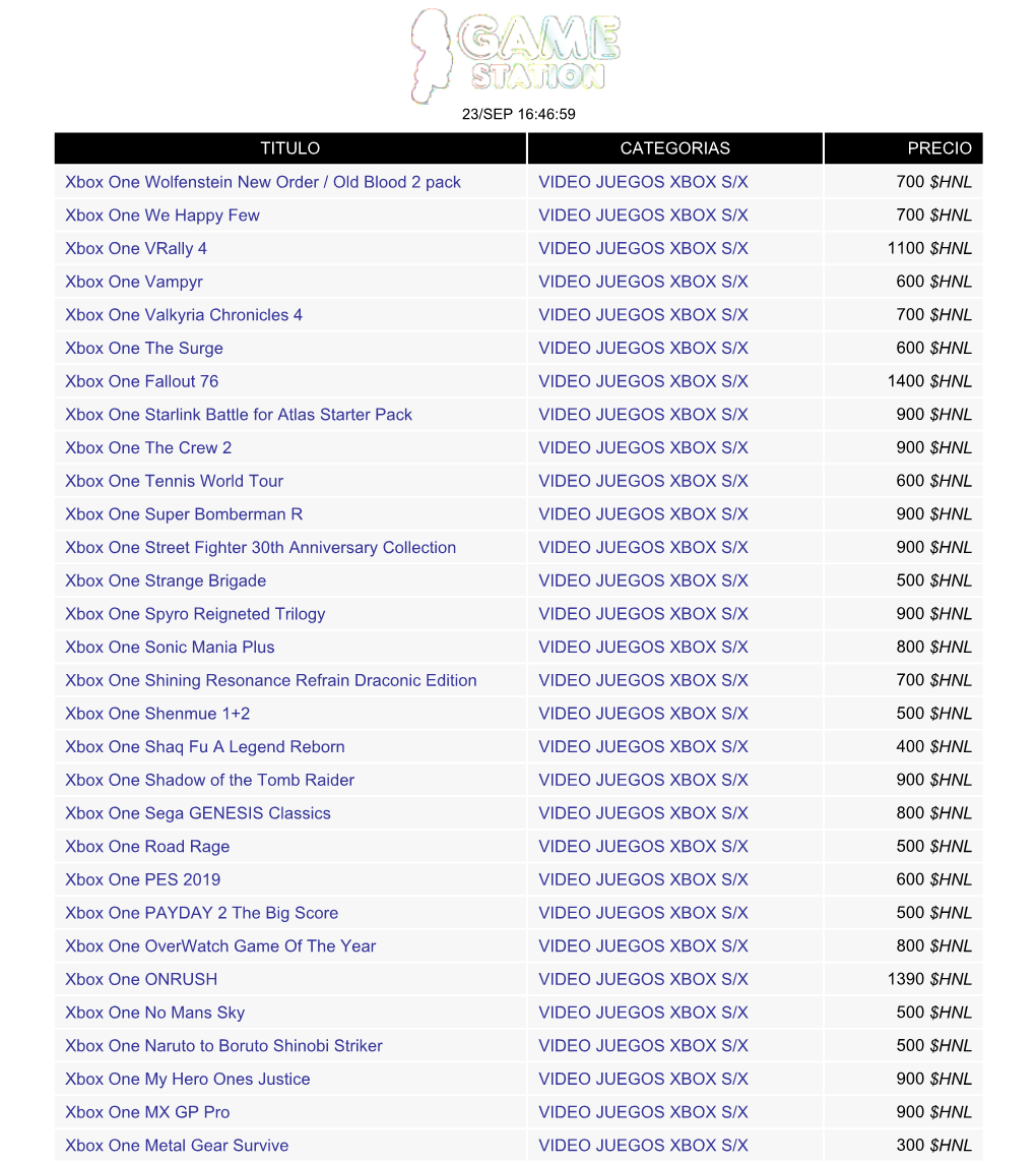 TITULO CATEGORIAS PRECIO Xbox One Crash Bandicoot Insane