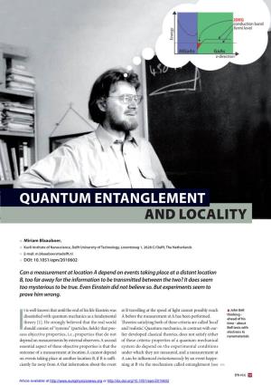 QUANTUM ENTANGLEMENT and Locality