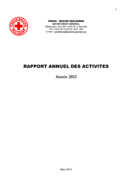 RAPPORT ANNUEL DES ACTIVITES Année 2012