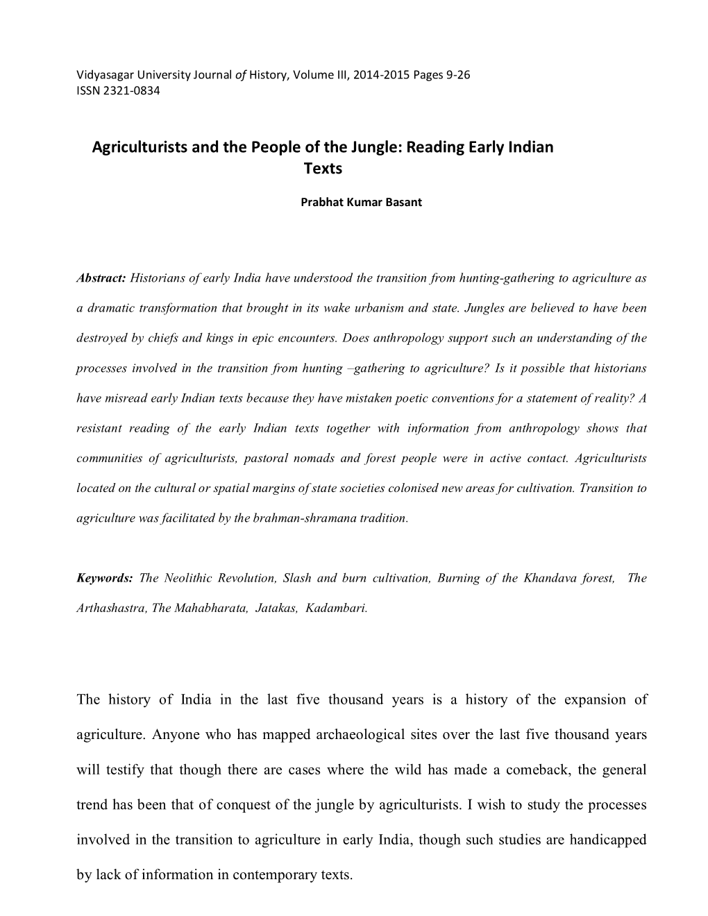 Agriculturists and the People of the Jungle: Reading Early Indian Texts