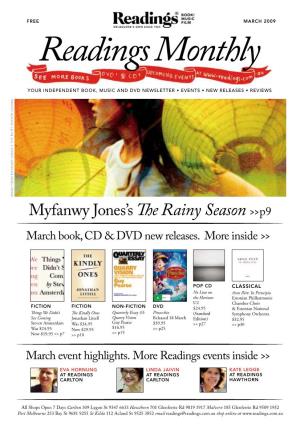 Readings Monthly Your Independent Book, Music and DVD Newsletter • Events • New Releases • Reviews Yfanwy Jones' S the Raimage from M Yfanwy Ny Season (Viking)