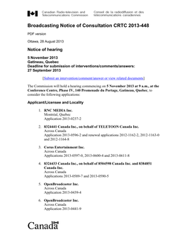 Broadcasting Notice of Consultation CRTC 2013-448