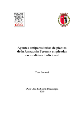 Agentes Antiparasitarios De Plantas De La Amazonia Peruana Empleadas En Medicina Tradicional