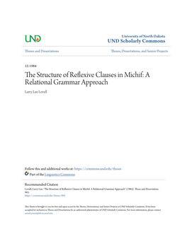 The Structure of Reflexive Clauses in Michif: a Relational Grammar Approach
