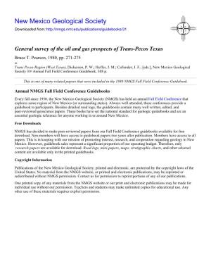 General Survey of the Oil and Gas Prospects of Trans-Pecos Texas Bruce T