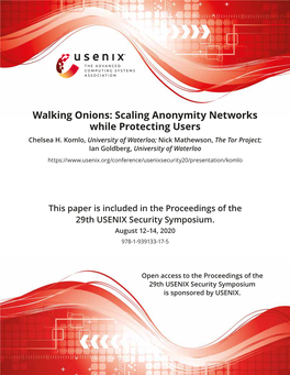 Walking Onions: Scaling Anonymity Networks While Protecting Users Chelsea H