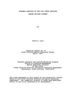 Economic Analysis of the 1991 South Carolina Shrimp Baiting Fishery