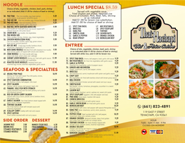 Lunch Special $8.59 Noodle Seafood & Specialties Entree