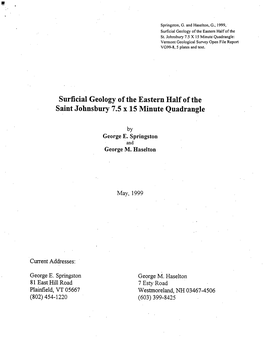 Surficial Geology of the Eastern Half of the Saint Johnsbury 7.5 X 15 Minute Quadrangle