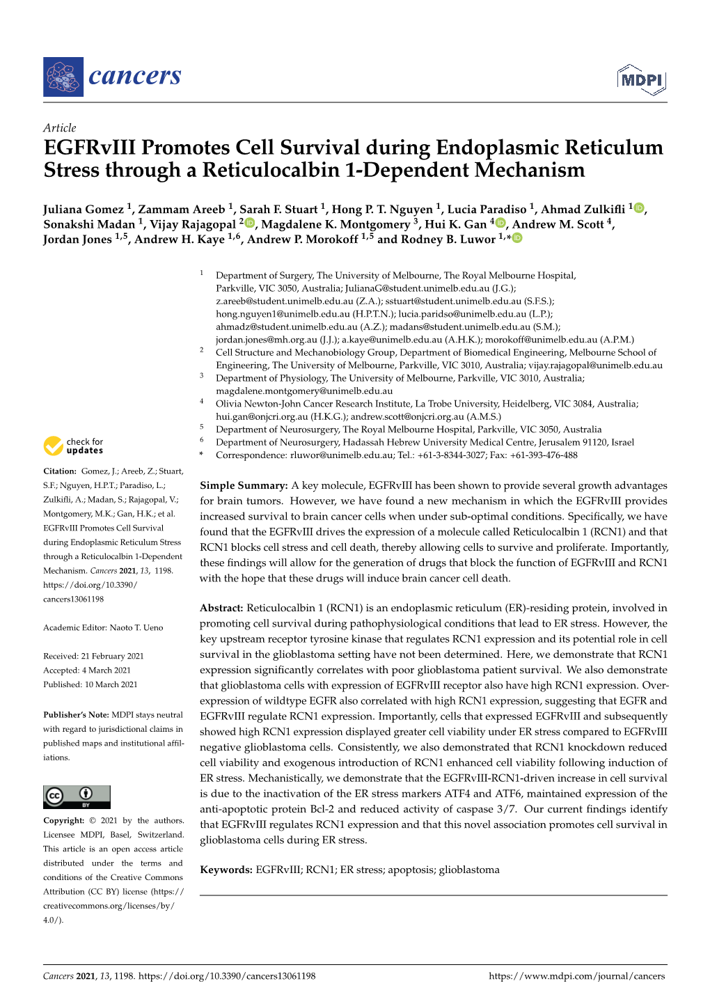 Egfrviii Promotes Cell Survival During Endoplasmic Reticulum Stress Through a Reticulocalbin 1-Dependent Mechanism