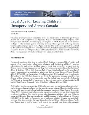 Legal Age for Leaving Children Unsupervised Across Canada