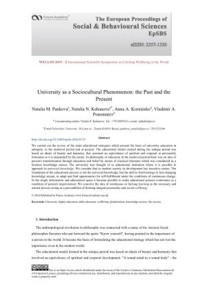 University As a Sociocultural Phenomenon: the Past and the Present