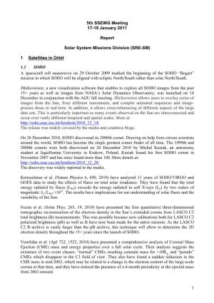 1 5Th SSEWG Meeting 17-19 January 2011 Report Solar System Missions