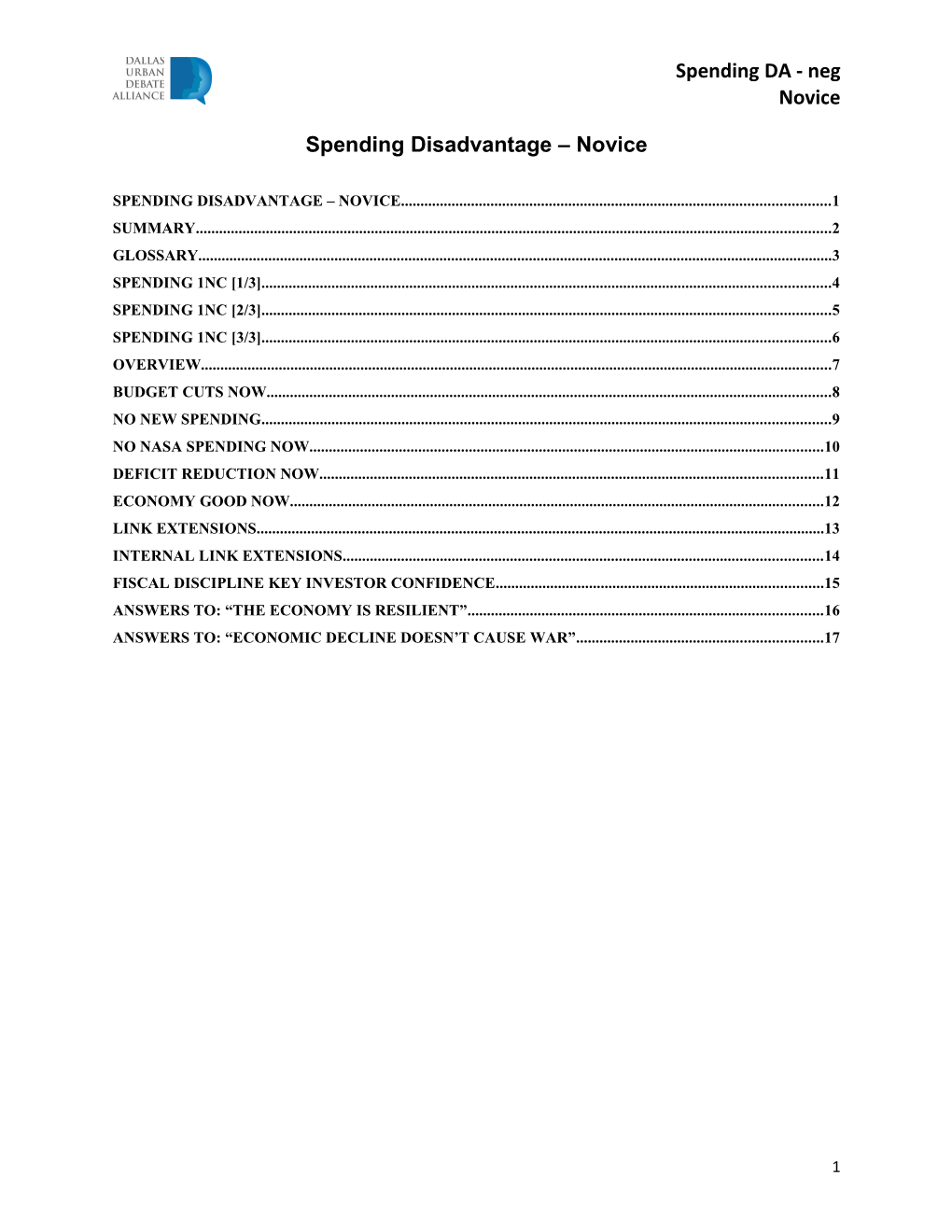 Spending Disadvantage Novice