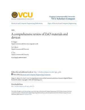 A Comprehensive Review of Zno Materials and Devices Ü