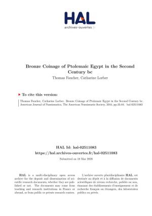 Bronze Coinage of Ptolemaic Egypt in the Second Century Bc Thomas Faucher, Catharine Lorber