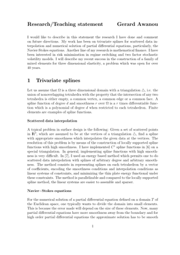 Research/Teaching Statement Gerard Awanou 1 Trivariate Splines