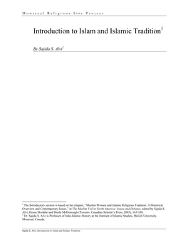 Introduction to Islam and Islamic Tradition1