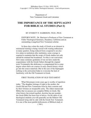 THE IMPORTANCE of the SEPTUAGINT for BIBLICAL STUDIES (Part I)