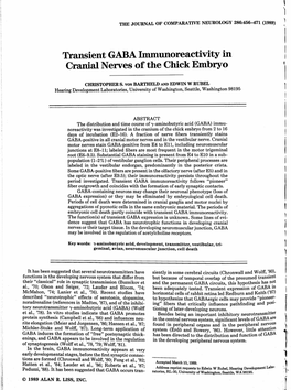 Transient GABA Immunoreactivity in Cranial Nerves of the Chick Embryo I