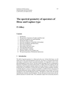 The Spectral Geometry of Operators of Dirac and Laplace Type