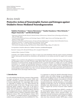 Review Article Protective Action of Neurotrophic Factors and Estrogen Against Oxidative Stress-Mediated Neurodegeneration