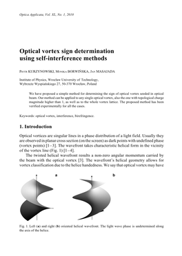 Optical Vortex Sign Determination Using Self-Interference Methods