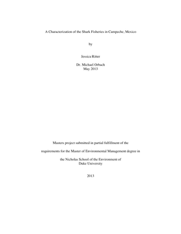 A Characterization of the Shark Fisheries in Campeche, Mexico By