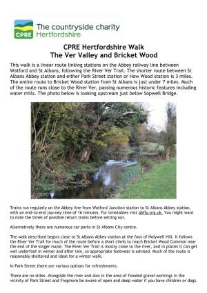 CPRE Hertfordshire Walk the Ver Valley and Bricket Wood