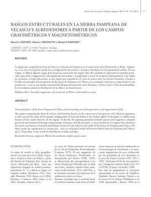 Rasgos Estructurales En La Sierra Pampeana De Velasco Y Alrededores a Partir De Los Campos Gravimétricos Y Magnetométricos