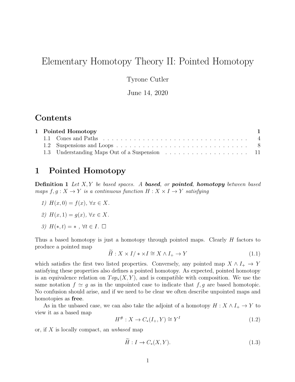 Elementary Homotopy Theory II: Pointed Homotopy