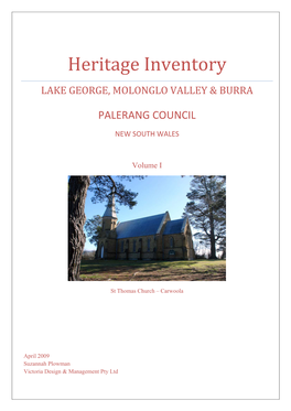 Heritage Inventory LAKE GEORGE, MOLONGLO VALLEY & BURRA