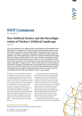 New Political Parties and the Reconfiguration of Turkey's Political Landscape