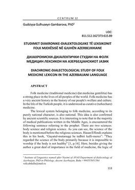 Diachronic-Dialectological Study of Folk Medicine Lexicon in the Azerbaijani Language