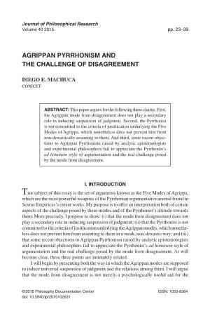 Agrippan Pyrrhonism and the Challenge of Disagreement