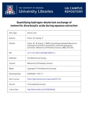 Quantifying Hydrogen-Deuterium Exchange of Meteoritic Dicarboxylic Acids During Aqueous Extraction