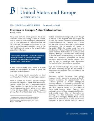 Muslims in Europe: a Short Introduction Justin Vaisse