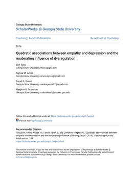 Quadratic Associations Between Empathy and Depression and the Moderating Influence of Dysregulation