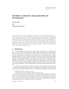 Exclusive Contracts and Protection of Investments