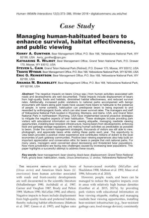 Managing Human-Habituated Bears to Enhance Survival, Habitat Effectiveness, and Public Viewing Kerry A