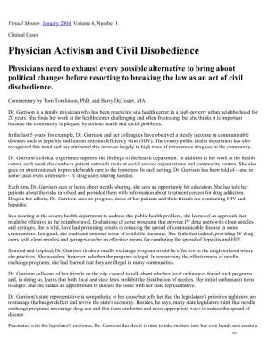 VM -- Physician Activism and Civil Disobedience, Jan 04 ... Virtual